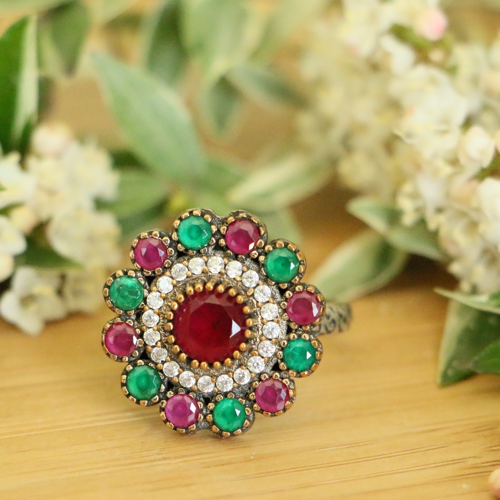 Sterling Silver Jade Stones and Cubic Zirconia